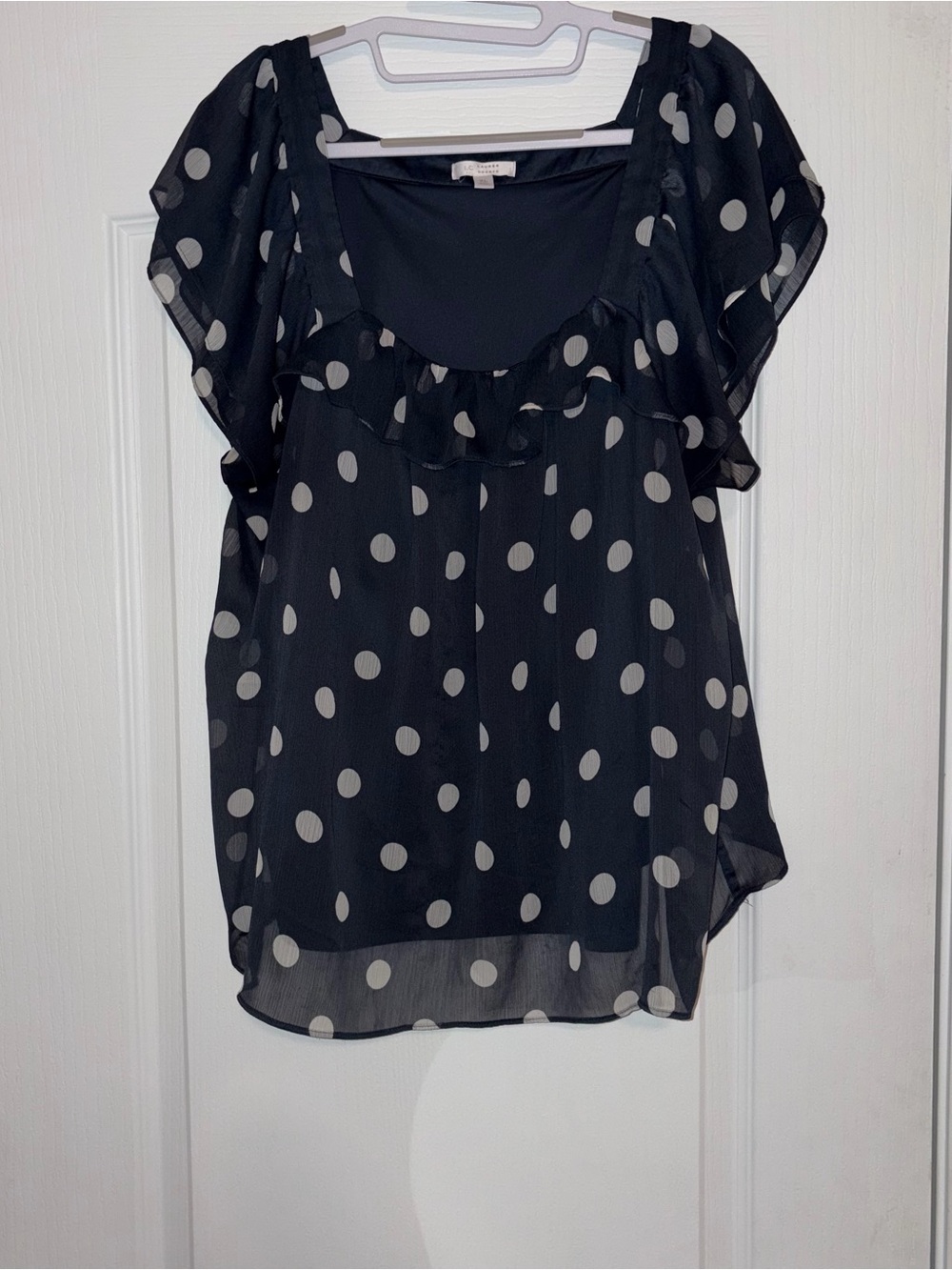 LC Lauren Conrad Blue Polka Dot Sheer Blouse Size XL